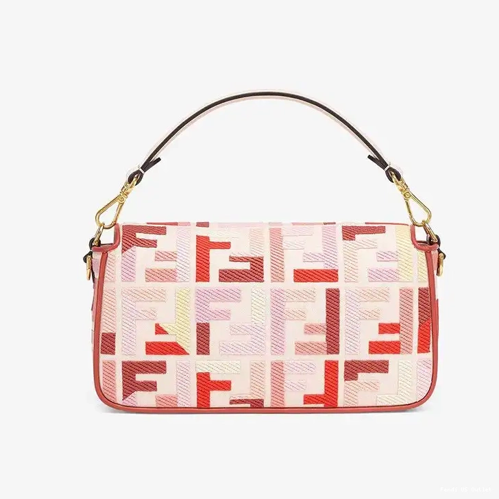 Vintage HOT Motif Medium In Pink Red Canvas Bag Fendi Baguette FF 0627